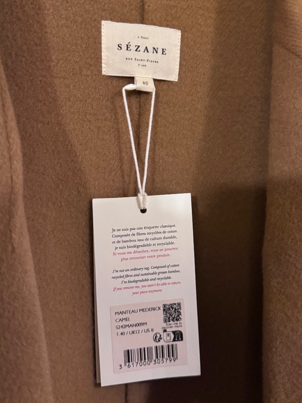 Sezane Mederick Coat Camel - Size 8 - Picture 7 of 12